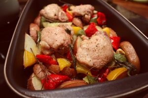Traybake | kip, aardappel, paprika en salie